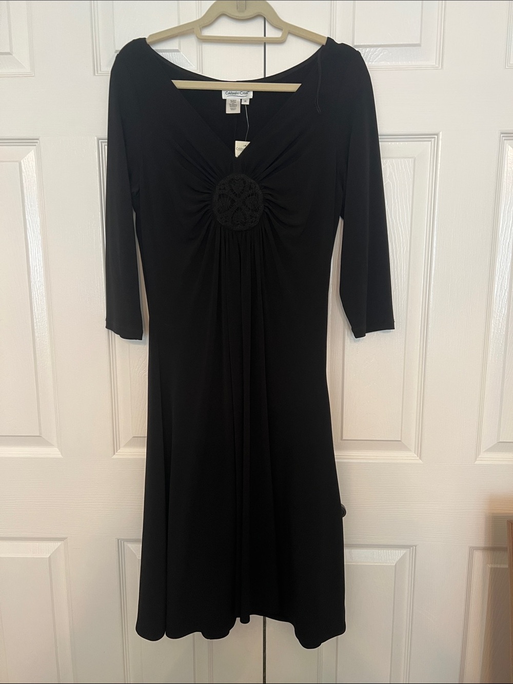 Coldwater Creek Black Midi Dress with Crocheted Medallion